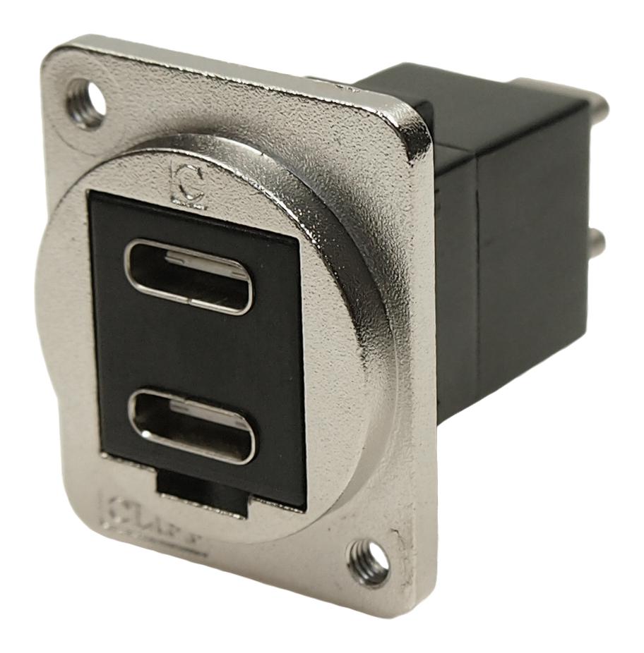 Dual USB C Socket to Dual USB C Plugs Feedthrough Connector, Metal, Silver Cliff Electronic