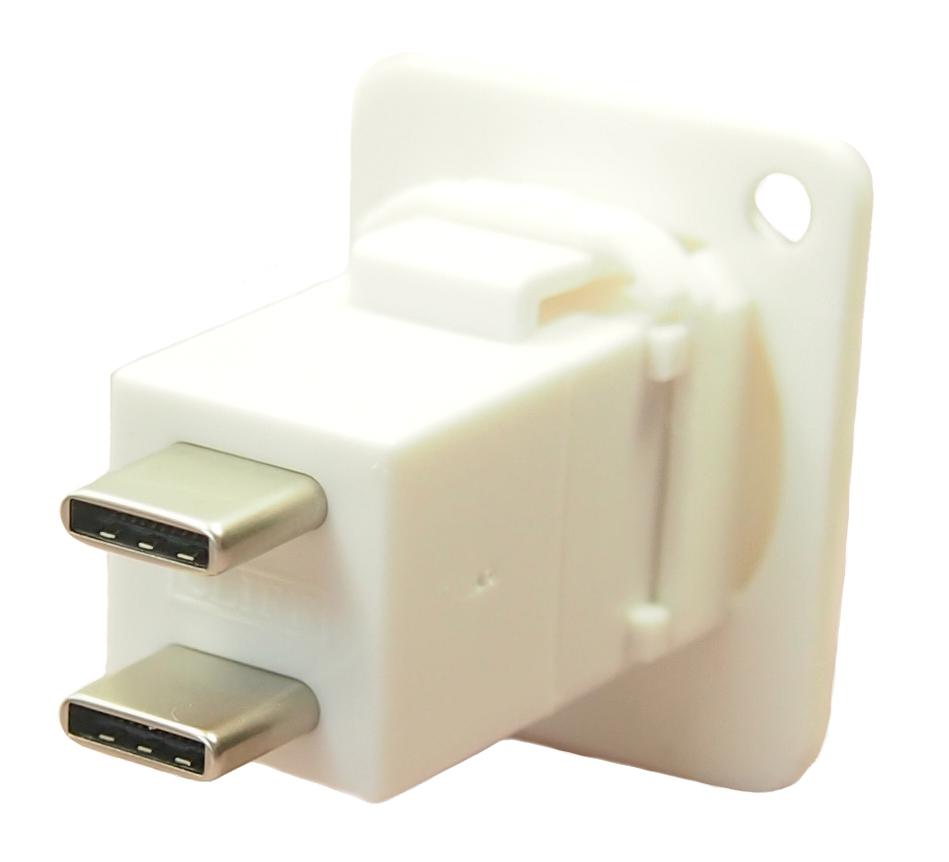Dual USB C Sockets to Dual USB C Plugs Feedthrough Connector Adaptor, White, Plastic Cliff