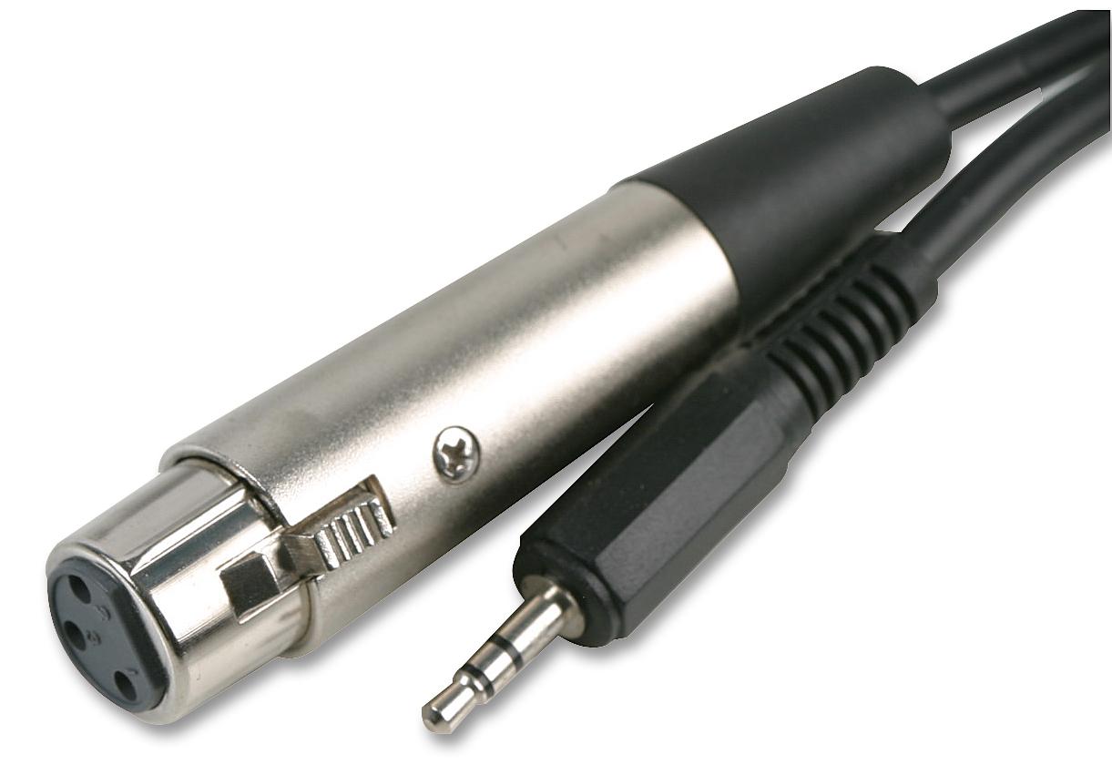 3 Pin XLR Socket to 3.5mm Stereo Jack Plug Lead, 2m Black - Pro Signal