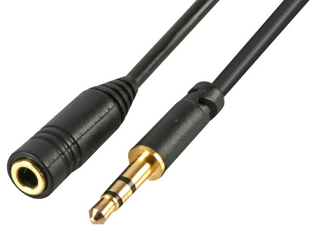 3.5mm Slim Stereo Jack Plug to 3.5mm Socket Lead, 1.5m Black - Pro ...