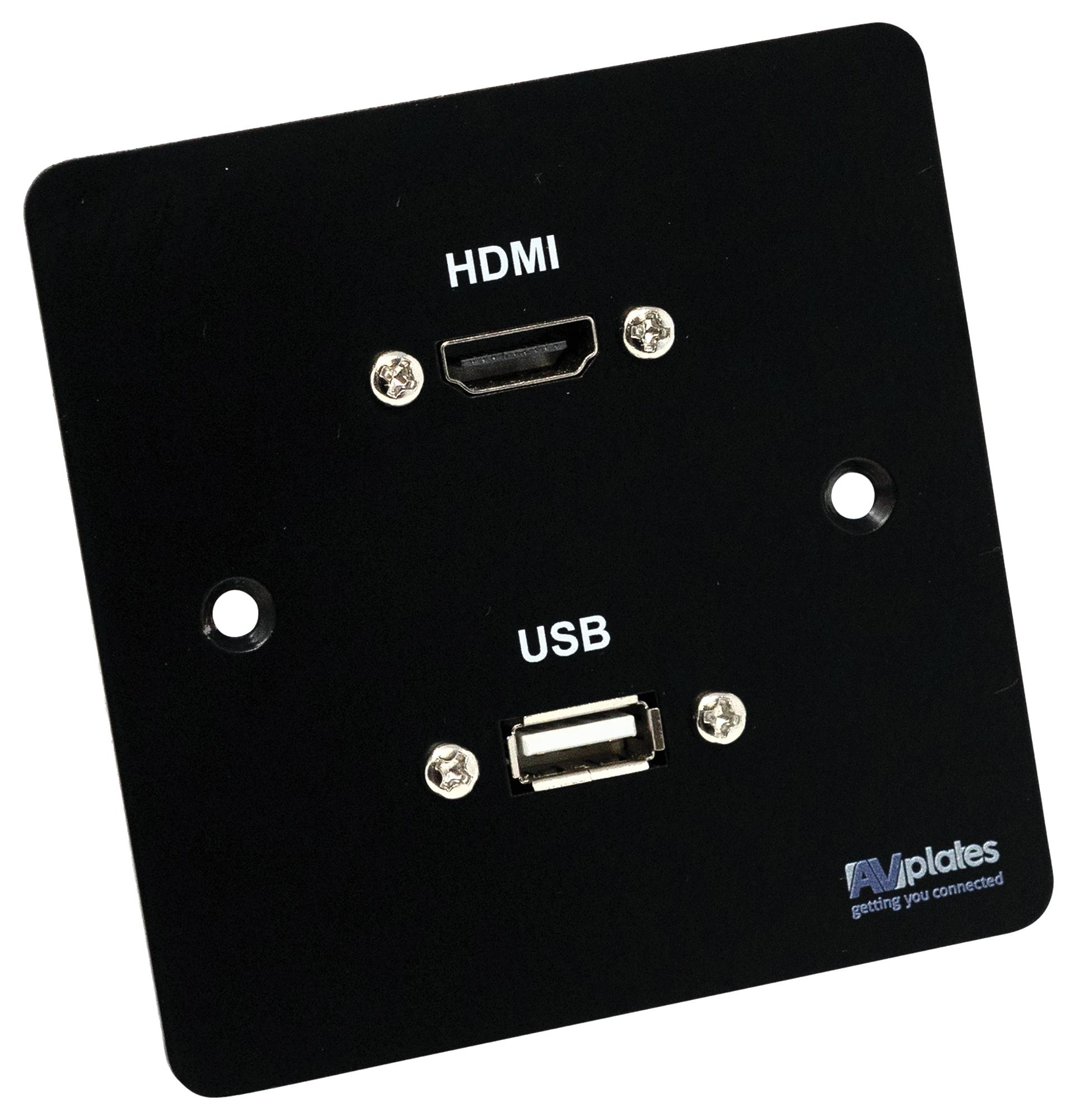 1 Gang HDMI 2.0 & USB-A Multimedia Face Plate, Black - Avplates | CPC