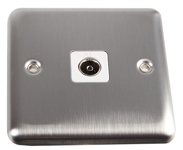 Coaxial TV Wall Socket, Round Edge, S/Steel - Volex Accessories | CPC