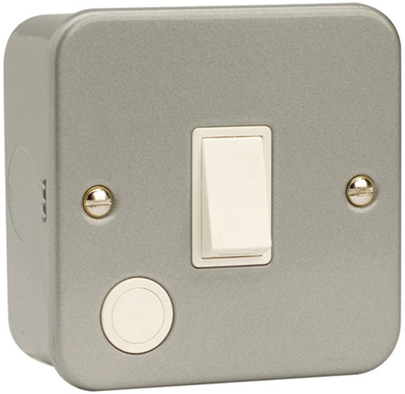 20A Double Pole 1 Gang Switch With Neon Metal Clad With Back Box