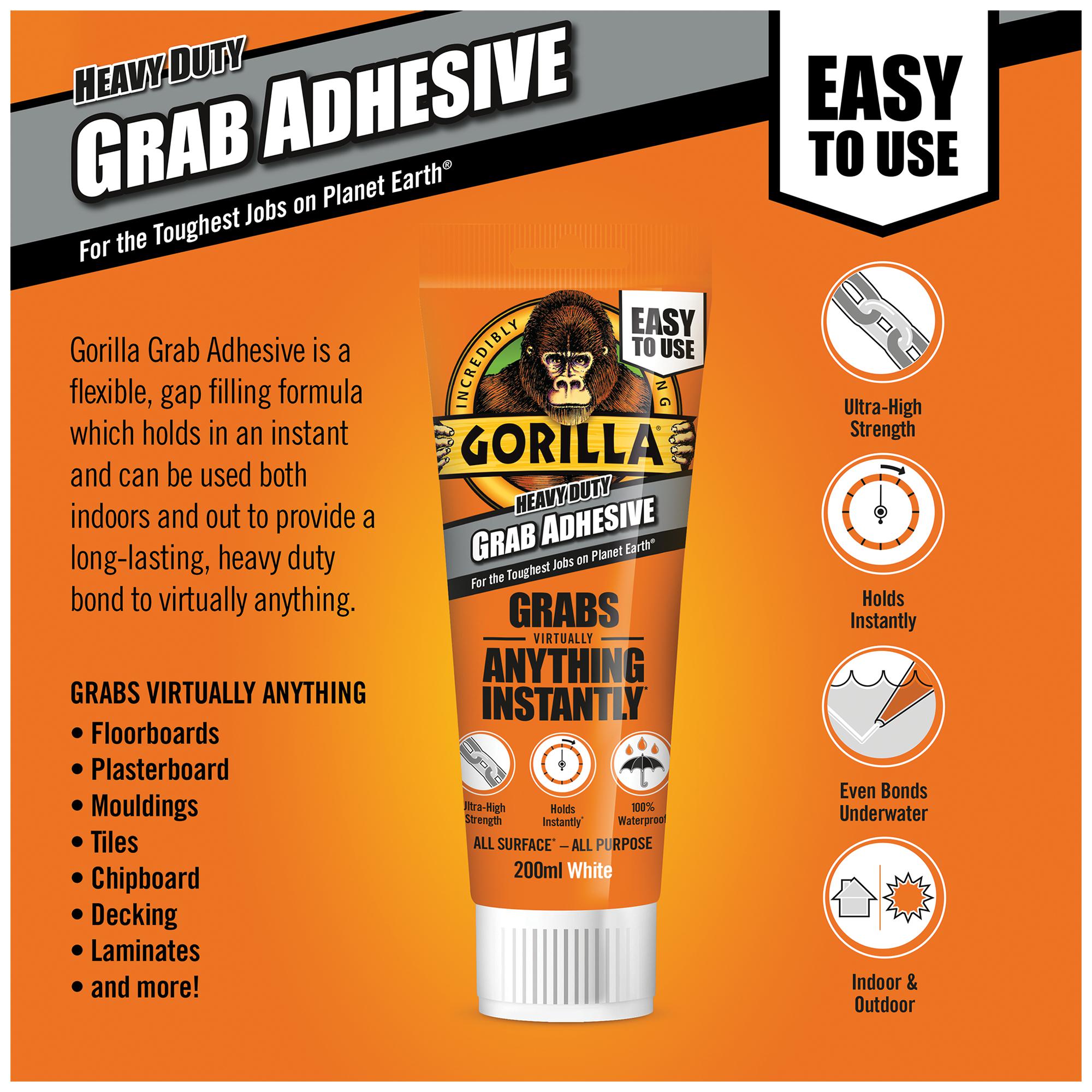 Heavy Duty Waterproof Grab Adhesive, 200ml Tube Gorilla CPC