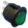 R13-112B-02-BG-0A - Round Rocker Switch, SPST, Illuminated - Green, Black