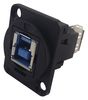 CP30206N - USB 3.0 B to A Feedthrough Panel Mount Connector, CSK hole, Black Plastic XLR Frame