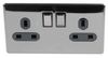 PELB1143 - Screwless Switched Mains Socket, 2 Gang, Double Pole, 13A, Black Nickel