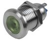 RJS01-16I-170P-G-BS-12V-67J - 12V AC/DC Green LED Indicator Lamp, 16mm, Flat, Brushed Steel