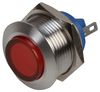RJS01-19I-160P-R-BS-12V-67J - 12V AC/DC Red LED Indicator Lamp, 19mm, High, Brushed Steel
