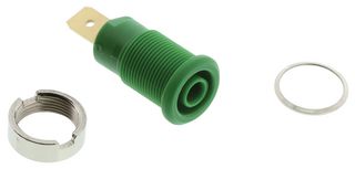 23.3060-25 - 4mm Panel Mount Banana Socket, Green, 32A, 5 Pack