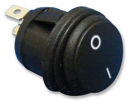 R13-112F8-02-BB-2A - Rocker Switch, On / Off, SPST, Momentary,  l/O Markings, Black, 250V AC, 10A