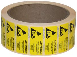 055-0068 - 16mm x 38mm ESD Attention Self Adhesive Labels, Black/Yellow, x1000