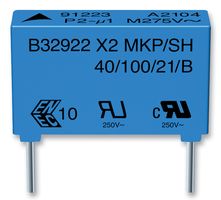 B32923C3105M - Safety Capacitor, Metallized PP, Radial Box - 2 Pin, 1 µF, ± 20%, X2, Through Hole