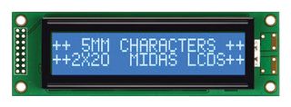MC22005A6W-BNMLW-V2 - LCD Display Module, 20 x 2, White on Blue, 5V, Parallel, BSTN Transmissive