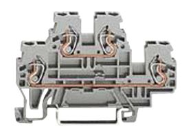 870-501 - 4 Conductor Double Deck Through Terminal Block, 35mm DIN Rail, Cage Clamp,  28AWG to 12AWG, 500V, 24A