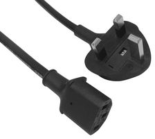 GW-151634 - Mains Power Lead, UK Plug to IEC C13, 250V AC, 10A, 2m, Black