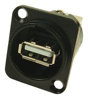 CP30114 - USB 2.0 A to B Horizontal Feedthrough Panel Mount Connector, Nickel Plated, CSK hole, Black Metal XLR Frame