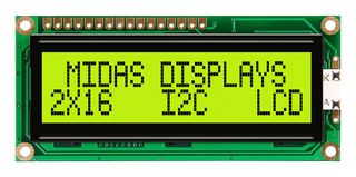 MC21605C6W-SPTLYI-V2 - Alphanumeric LCD, 16 x 2, Black on Yellow / Green, 5V, I2C, English, Japanese, Transflective
