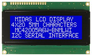 MC42005A6W-BNMLWI-V2 - LCD Display Module, 20 x 4, White on Blue, 5V, I2C, BSTN Transmissive
