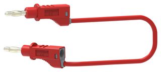 72-13770 - 4mm Stacking Banana Plug to Plug Patchcord, Red, 1mm2 Cable,  250mm, 20A