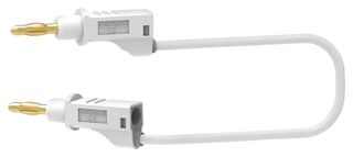 72-13862 - 4mm Stacking Banana Plug to Plug Patchcord, White, 2.5mm2 Cable, 500mm, 36A