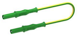 72-14016 - 4mm Straight Banana Plug to Plug Safety Patchcord, Green/Yellow, 2.5mm2 Cable, 2m, 36A