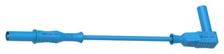 72-14038 - 4mm Straight Banana Plug to Right Angled Plug Safety Patchcord, Blue, 1mm2 Cable, 1m, 20A