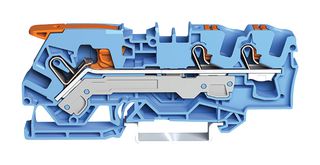 2106-5304 - 3 Conductor Through Terminal Block Lever, Push Button Cage Clamp, 35mm DIN Rail, 800V, 41A, 20AWG to 8AWG, Blue