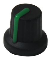 MC72604S - 16mm Soft Touch Instrument Knob, Black / Green, 6mm Shaft