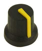 MC170845CR - 16.2mm Soft Touch Rubber Instrument Knob, 6mm Splined, Black / Yellow
