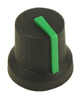 MC170847CR - 16.2mm Soft Touch Rubber Instrument Knob, 6mm Splined, Black / Green
