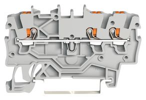 2201-1301 - 3 Conductor Through Terminal Block with Push Button, Push in Cage Clamp, 22AWG to 14AWG,  800V, 17.5A, Grey