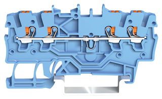 2201-1404 - 4 Conductor Through Terminal Block with Push Button, Push in Cage Clamp, 22AWG to 14AWG,  800V, 17.5A, Blue