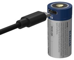 1300-0015 - 3.6V 850mAh 16340 Li-Ion Battery with Micro USB Charging