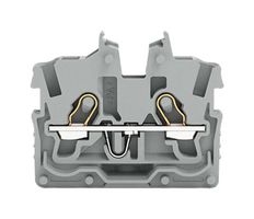 2050-301 - 2 Conductor Miniature Through Terminal Block with Operating Slots, Push In Cage Clamp, 24AWG to 16AWG, 500V, 13.5A, Grey