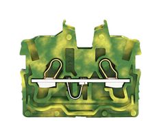 2050-327 - 2 Conductor Miniature Ground Through Terminal Block with Centre Marking, Push In Cage Clamp, 24AWG to 16AWG, Green