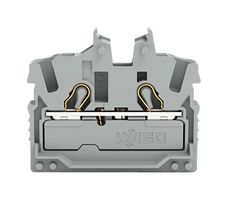2052-321 - 2 Conductor Miniature Through Terminal Block with Operating Slots, Push In Cage Clamp, 22AWG to 12AWG, 800V, 24A, Grey