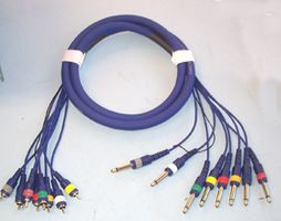 PSG01218 - 8 Way Phono (RCA) Plugs to 6.35mm (1/4") Mono Jack Plugs Loom, 1.8m
