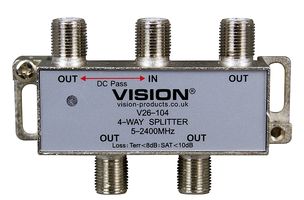 V26-104LED - 4-Way Splitter DC Pass 5-2400MHz LED Indicator V26-104LED