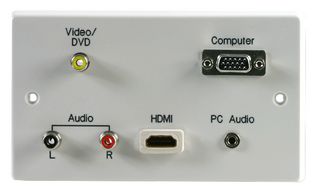PELR0062 - 2 Gang Multimedia Wallplate, HDMI Socket, RCA Phono Sockets, Phono Composite Video Socket, VGA Socket and 3.5mm Audio Stereo Jac