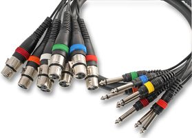 PLS00104 - 8 Way XLR Sockets to 6.35mm (1/4") Mono Jack Plugs Multicore Loom, 2.5m Black