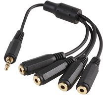 PSG03885 - 3.5mm Stereo Jack Plug to 4x Sockets Lead, 150mm Black