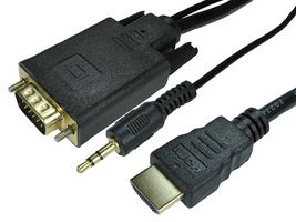 77HDMIVGCBL044 - HDMI to VGA Lead with Audio, Gold Plated Connections, 1.8m Black