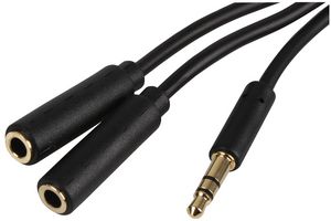 PSG3106-5M - Slim 3.5mm Stereo Plug to 2x 3.5mm Stereo Socket Splitter Lead, 5m Black