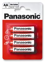 R6REL/4BP - Red Zinc Carbon AA Batteries, 4 Pack