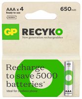 GPRHCH63E042 - Recyko Pre-Charged NiMH Rechargeable AAA Batteries, 650mAh 4 Pack