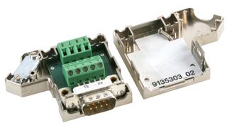 2761509. - 9 Pin D-Sub Plug to Screw Terminals, Right Angle, Re-wireable