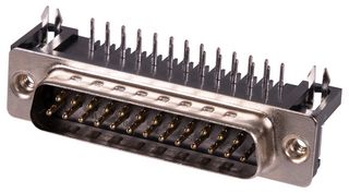 5504F1-25P-02-03-F1 - 25 Pin D-Sub Right Angle PCB Plug with Boardlock