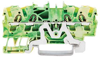 2002-1407 - 4 Conduct Ground Through Terminal Block, Push in Cage Clamp, 35mm DIN Rail Mount, 22AWG to 12AWG, Yellow / Green