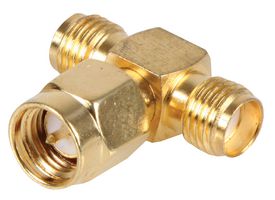 ADP-SMAM-2SMAF - 50 Ohm SMA Plug to 2x SMA Sockets Tee Adaptor - Gold Plated